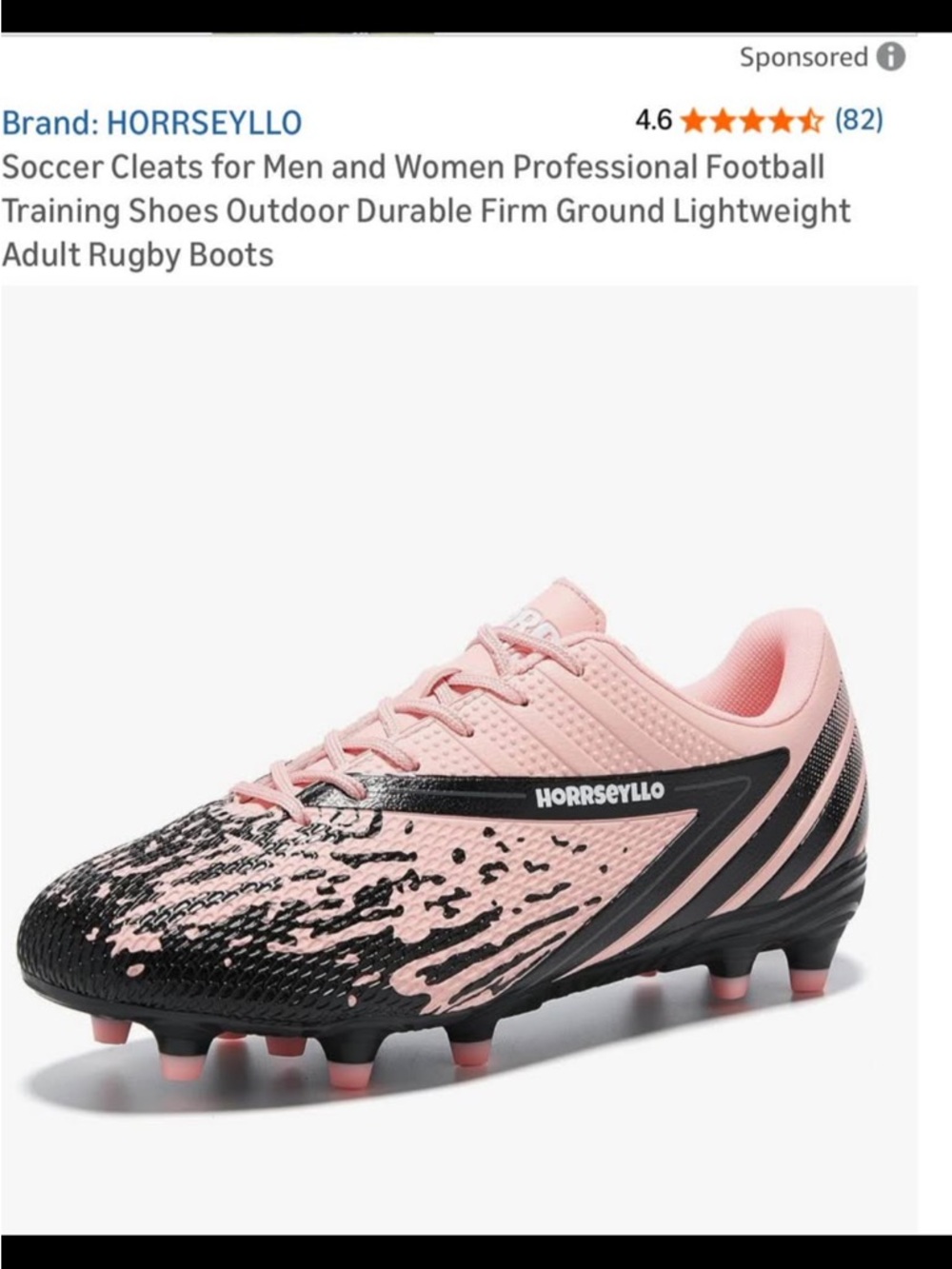 Women’s Pink and Black Soccer Cleats – Lightweight Firm Ground